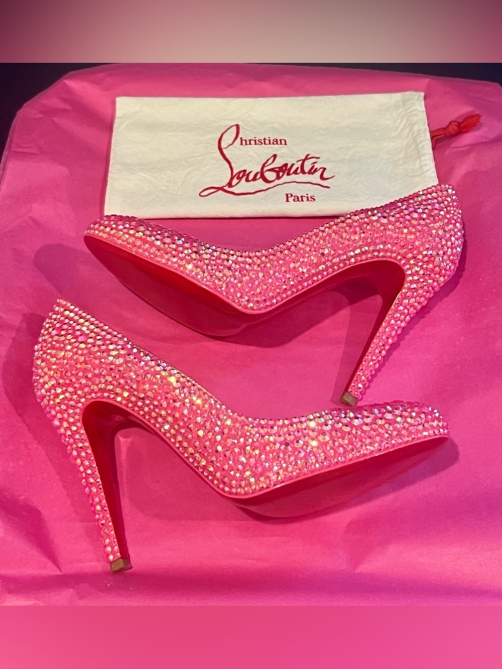 Christian Louboutin Swarovski Crystal Strass Heels Barbie Bright Pink 36.5 🩷